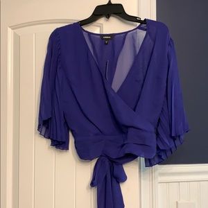 Express indigo sheer crop top tie on back
